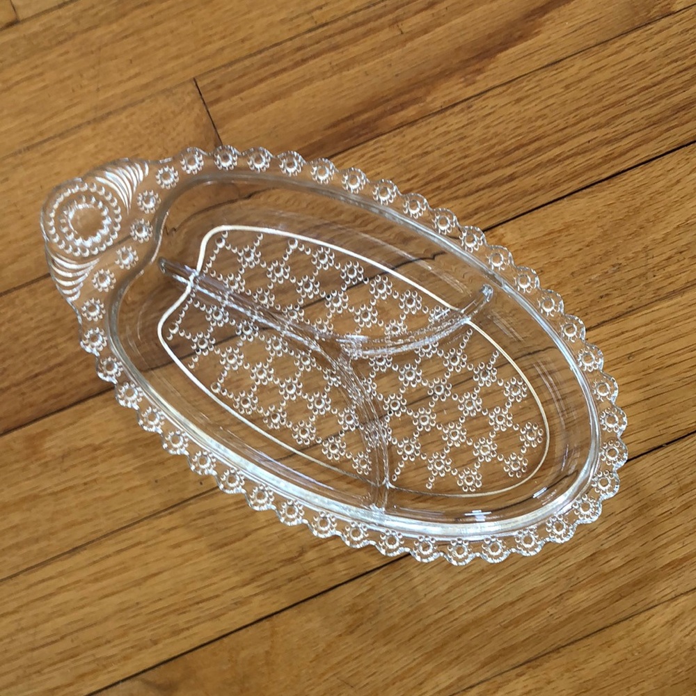 Vintage Glass Jewelry tray/Relish dish